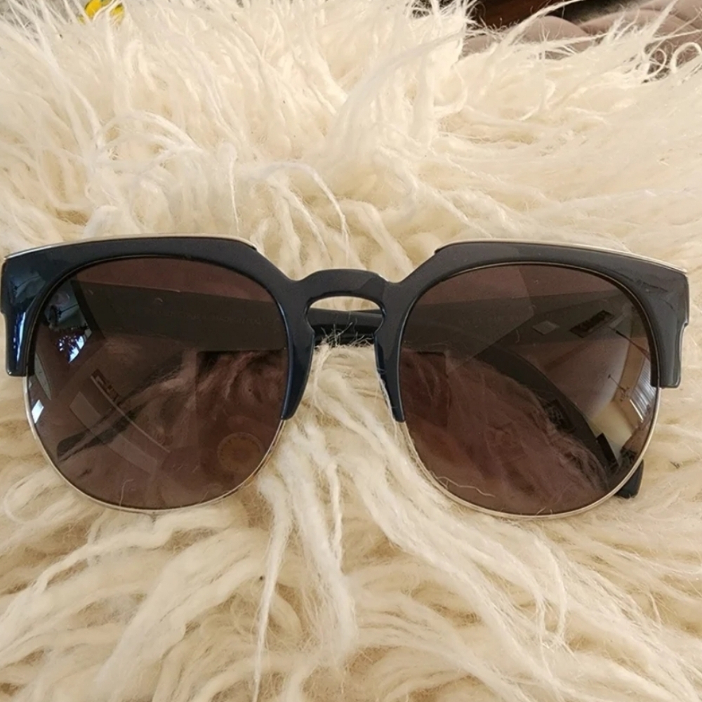 Balenciaga Womens Asymmetrical Square Framed Silver Tone Sunglasses Blue 140MM